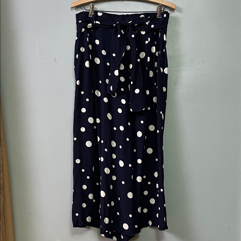 Vintage Lasting Impressions Navy and White Polka Dot Wide Leg Pants